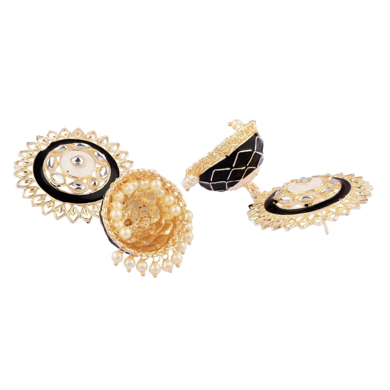 Ghazi's Imitated Indian Pearl Kundan Multi Golden Jhumka Earrings W/ Hair  Chain | eBay